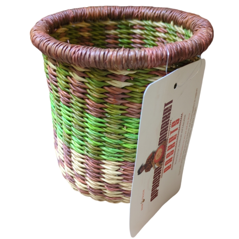 African Market Basket NEW Pen Holder, fair trade hand woven, sustainable, desk
